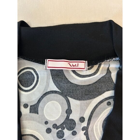 Vol. 1 Womens Pull Over Black Gray‎ White Polka Dot Cap Sleeve Blouse Small - Picture 5 of 9